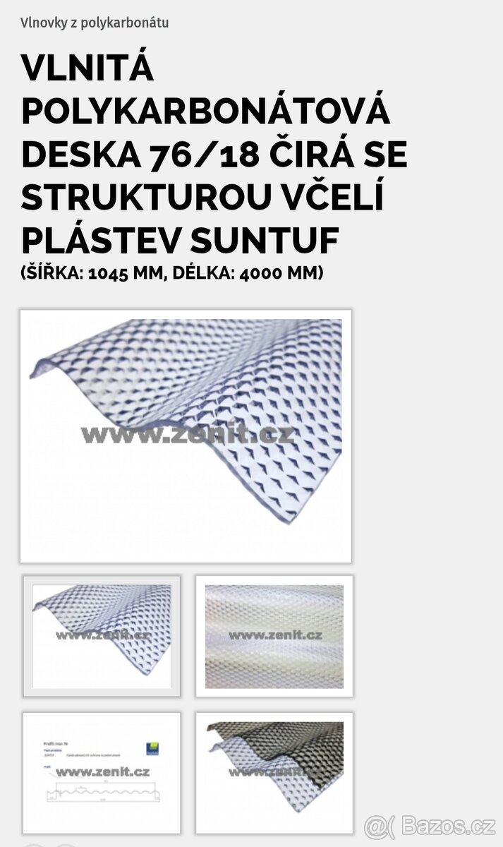 Vlnitá polykarbonátová deska 76/18 čirá se strukturou včelí