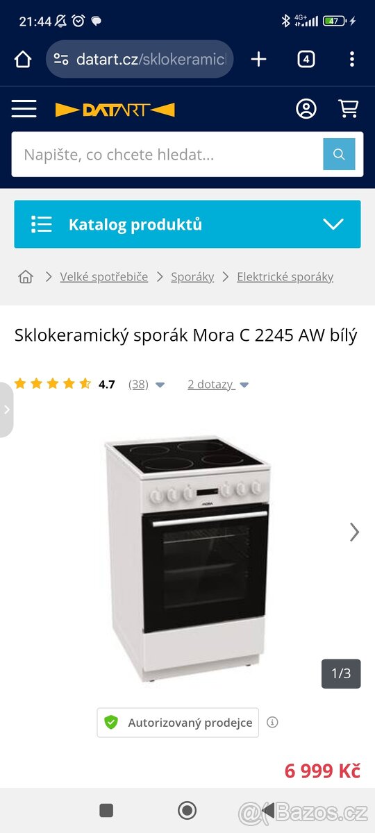 Sklokeramický El. Sporák Mora c2245 aw