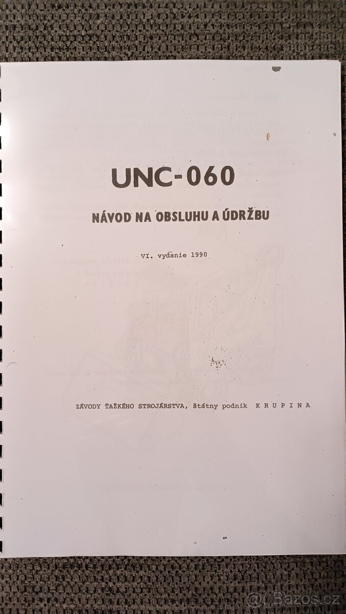 Příručka pro opravy a údržbu UNC O60 + přídavné zařízení