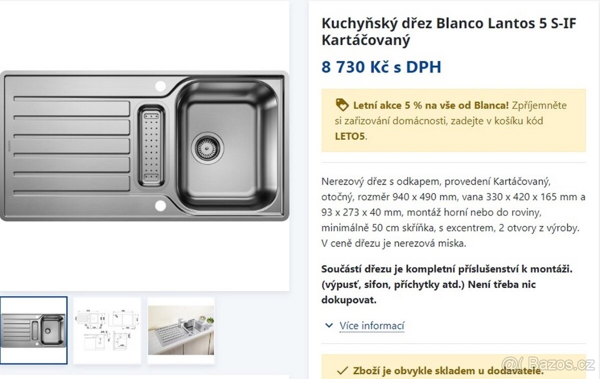 NOVÝ kuchyňský BLANCO dřez 95x50