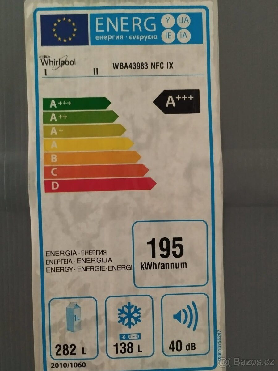 prodám kombinovanou chladničku s mrazákem WHIRLPOOL