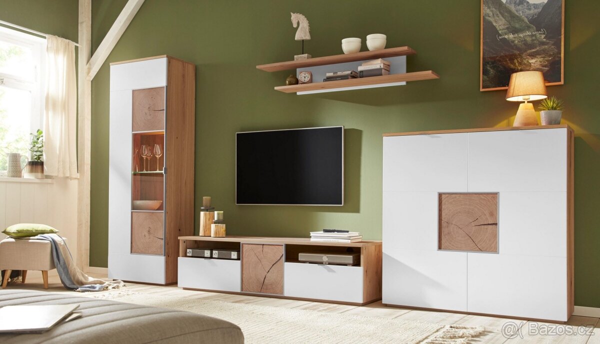 Obývací stěna Parma Germany - Dub masiv / bílá mat MDF