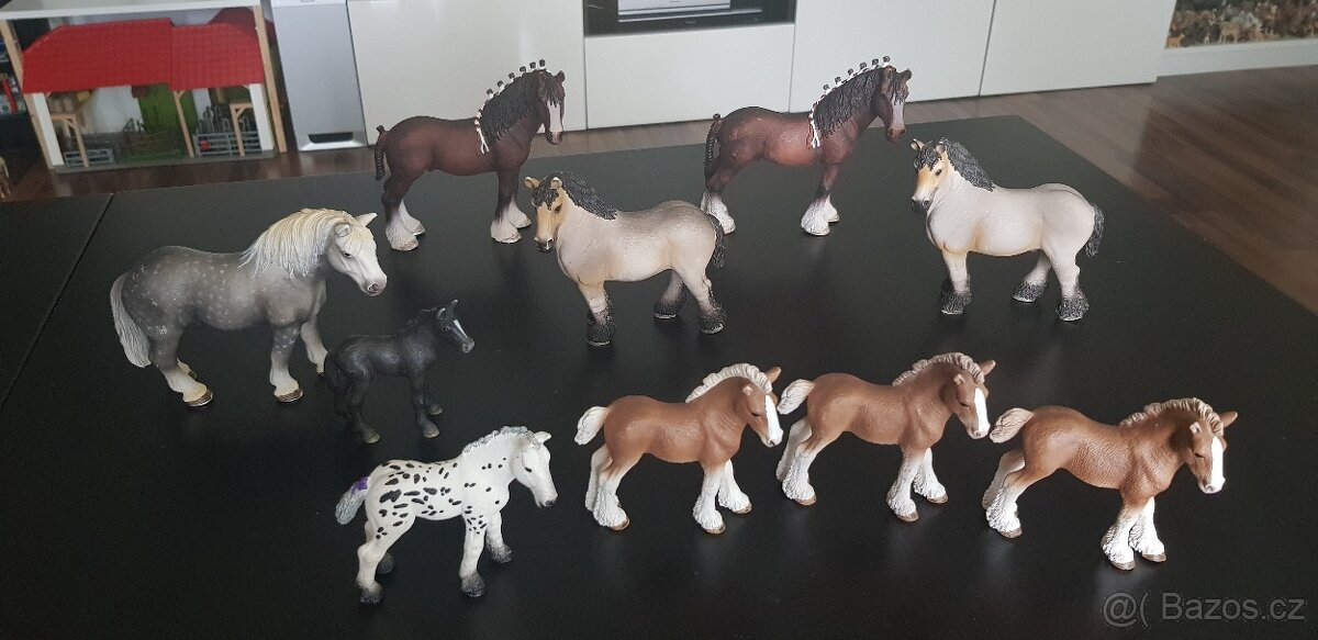 Schleich koně clydesdale, percheron, ardénský kůň, norický k