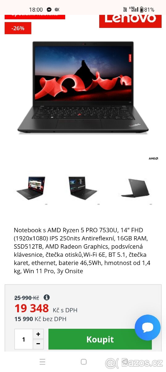 Notebook Lenovo ThinkPad T14 Gen4