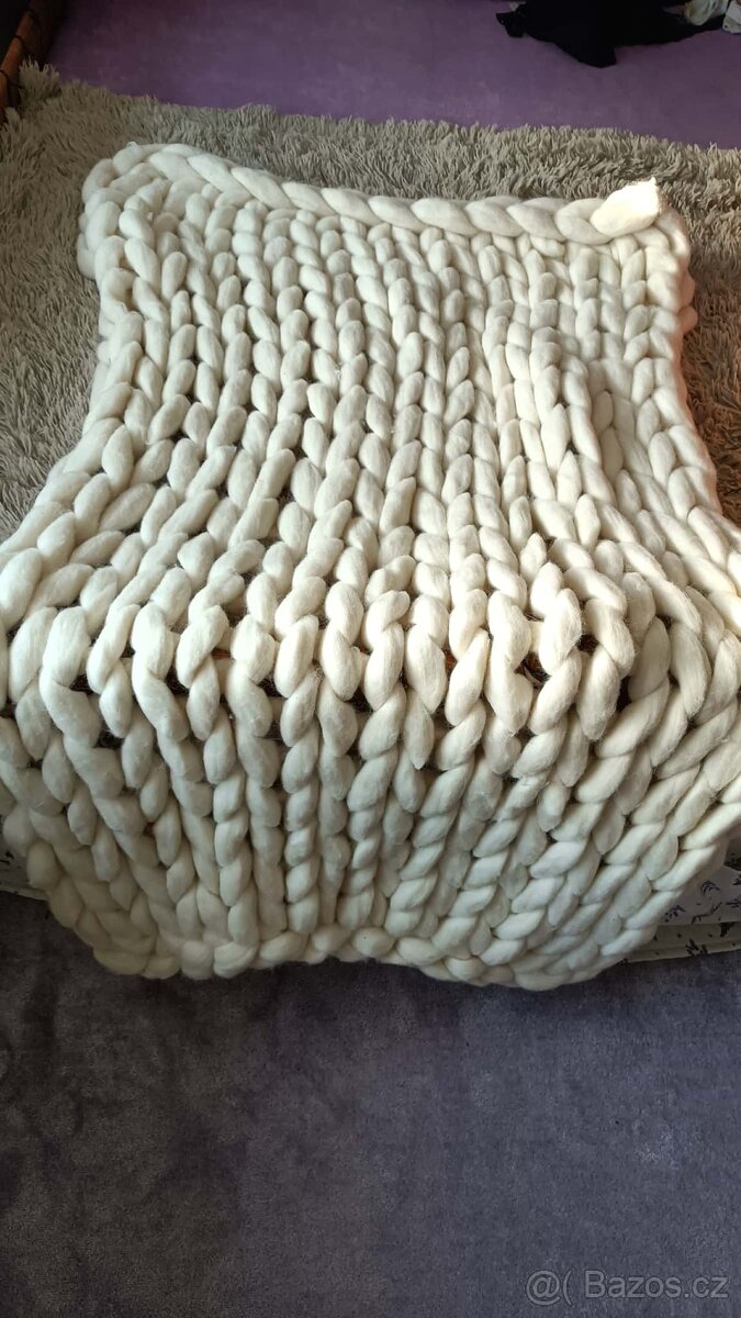 Pletená deka – krémově bílá - woolpe