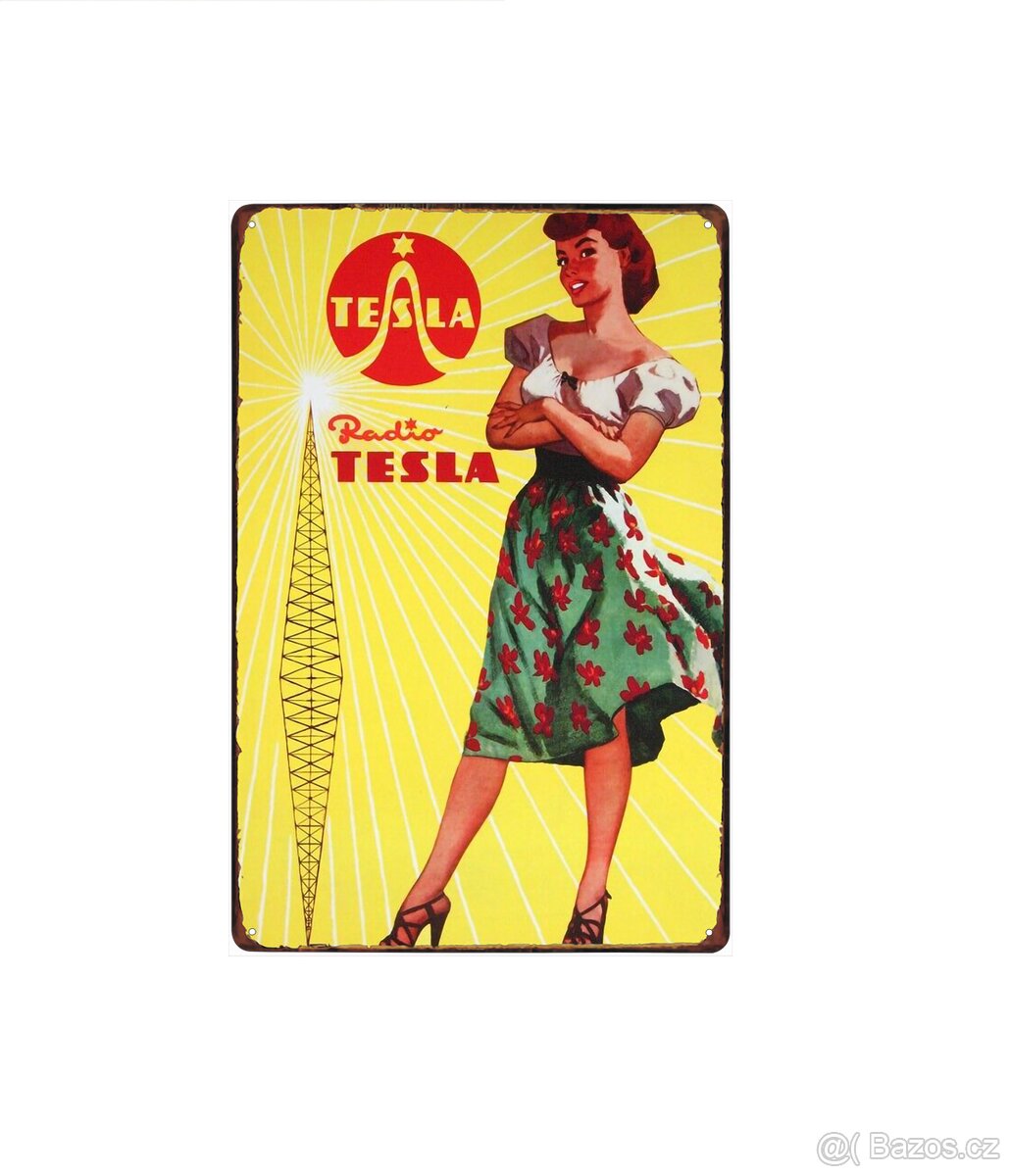 plechová cedule - TESLA, n.p. (dobová reklama)