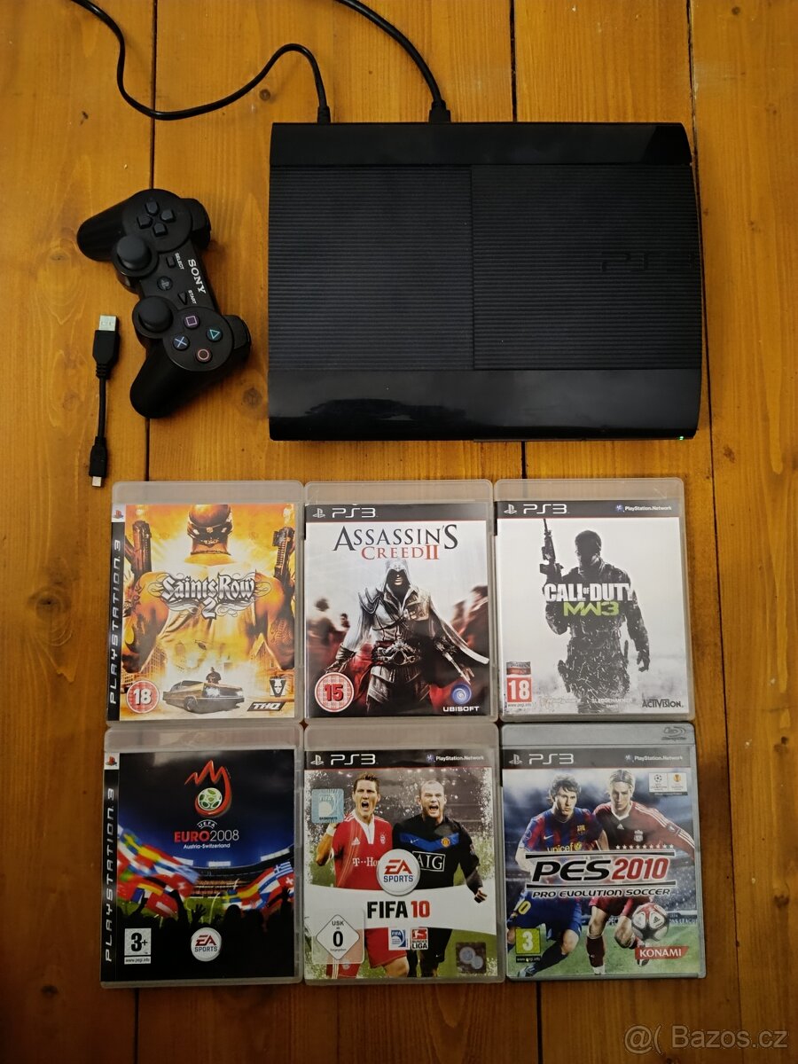 PS3 Super Slim 500GB, ovladač + 6 her / PlayStation 3