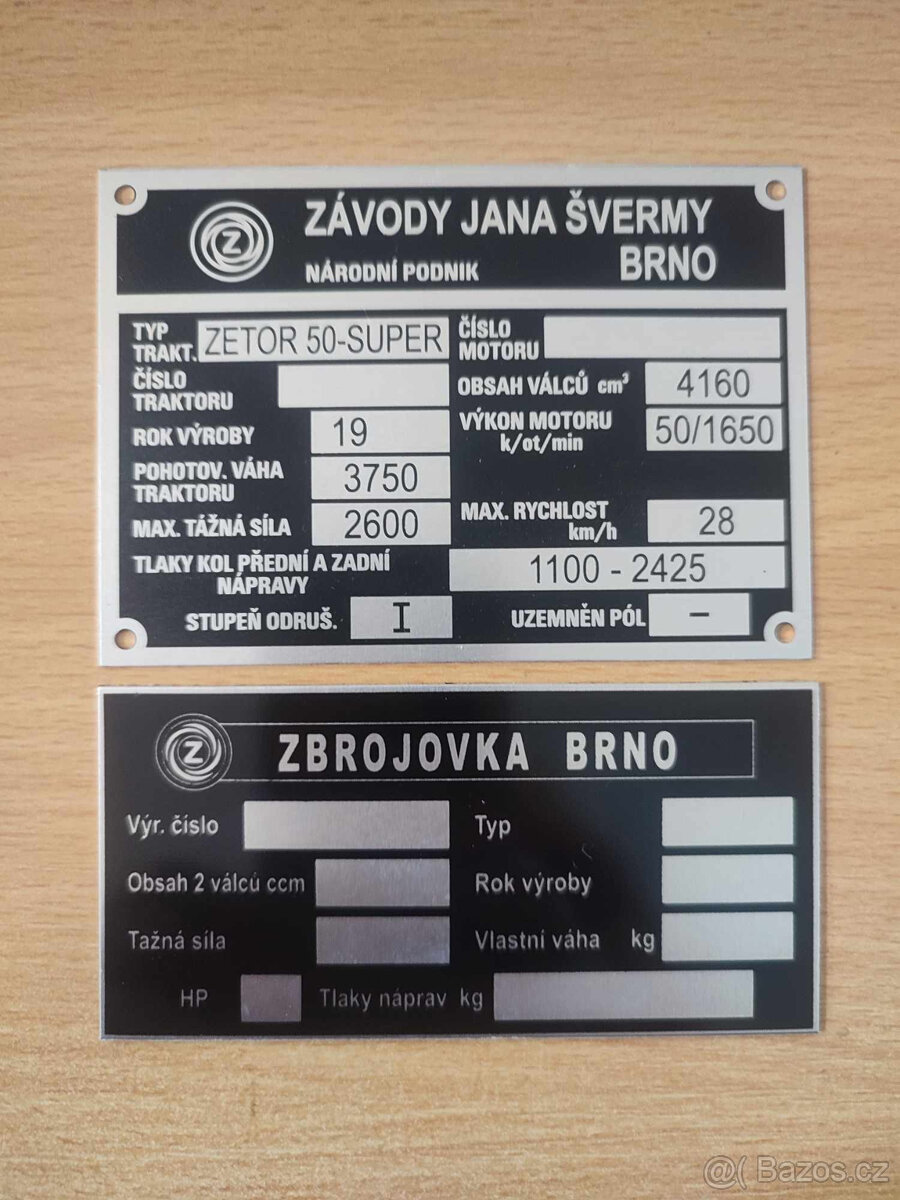 výrobní štítek zetor 25 a super 50