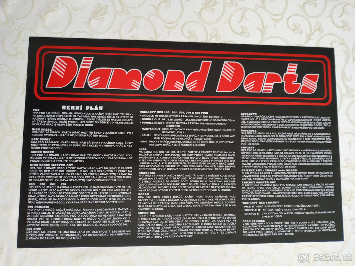 Šipkový automat Diamond Darts III – HERNÍ PLÁN