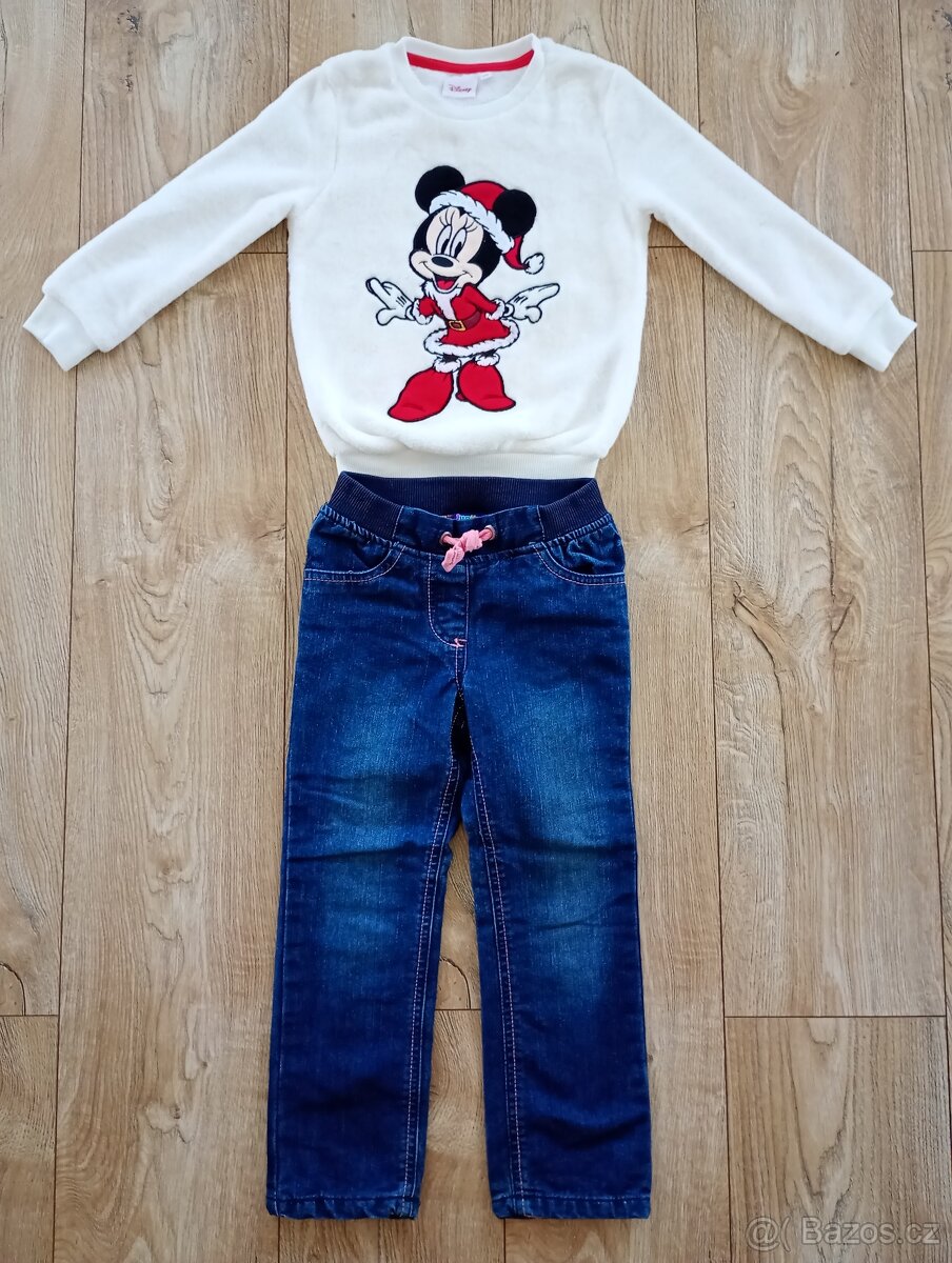 Holčičí zateplené kalhoty a heboučký svetřík, vel. 110