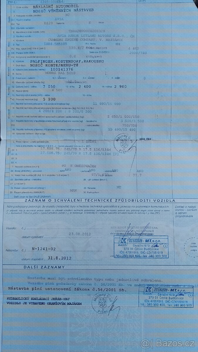 Prodám doklady daewoo avia D120