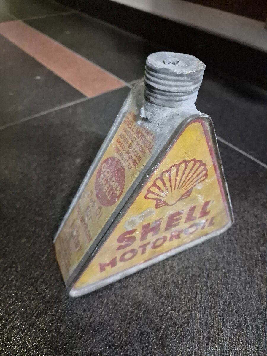 Originál starožitná plechovka chovka na olej Shell 1930