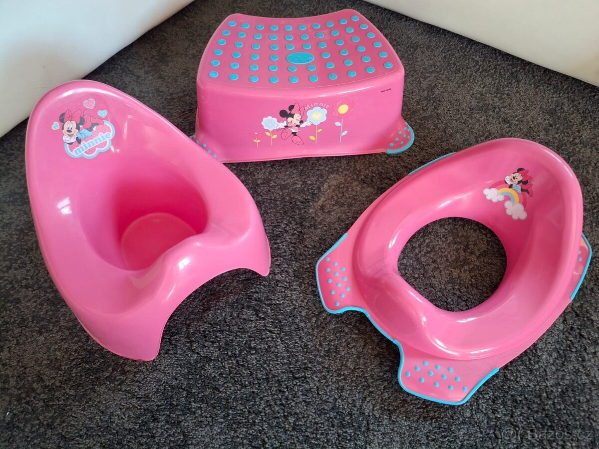 Dětský set prkýnko na WC, schůdek a nočník s Minnie Mouse