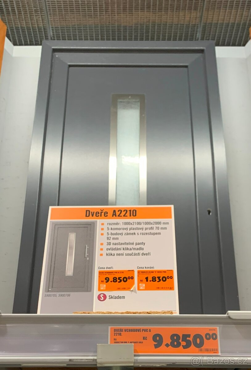 Prodám plastové vchodové dveře 2100x1000mm Levé, šedo-bílé