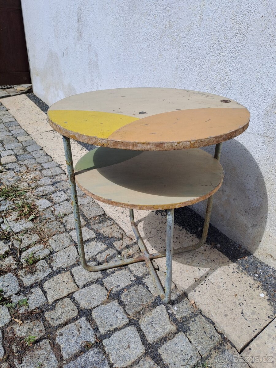 Stolek retro,Halabala,dřevo ,kov 66x60 cm