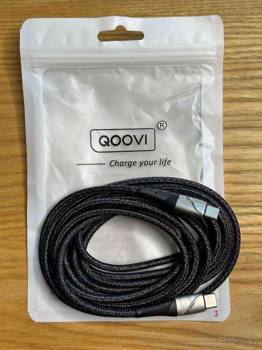 2x USB-C značkový kabel Qoovi 100W 3m 300cm, NOVÝ