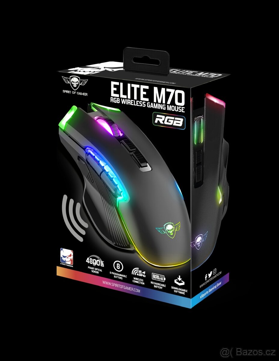 Bezdrátová herní myš Elite M70 Black od SPIRIT OF GAMER