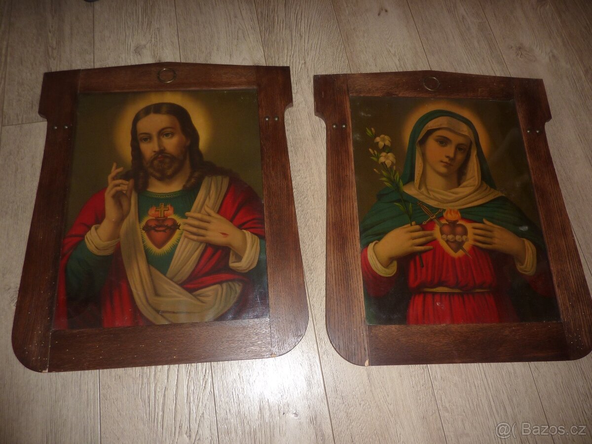 2x Svatý obraz v dřevěném rámu - cena za oba 990,-