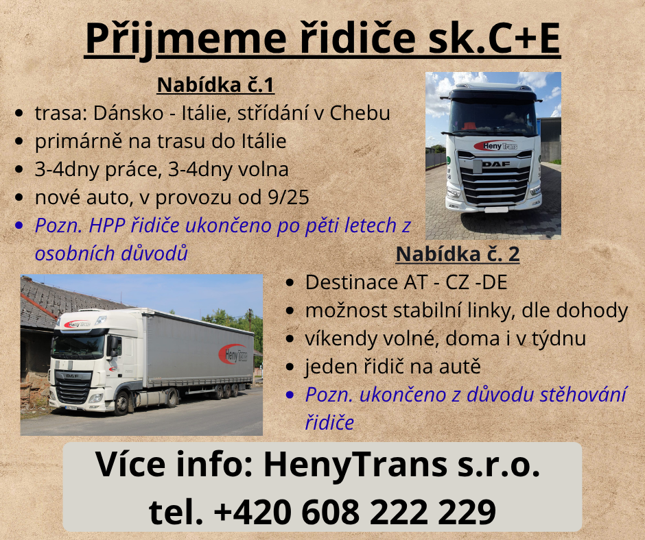 Řidič C+E, dvě nabídky