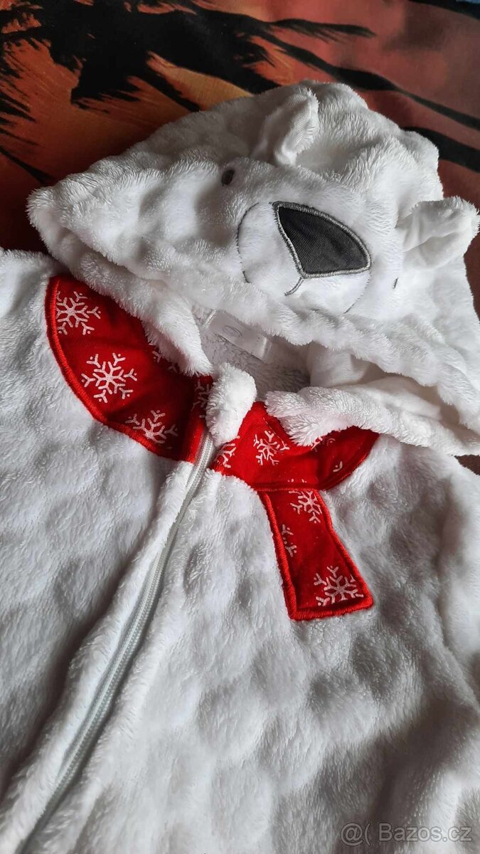 Dětský,bílý,měkkoučký overal medvídek,vel74