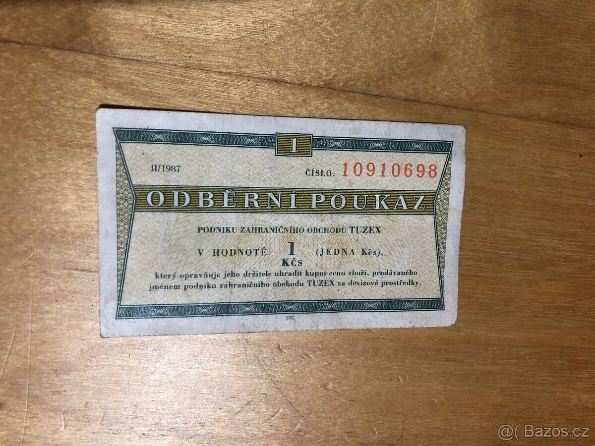 Odběrní poukaz Tuzex 1Kčs