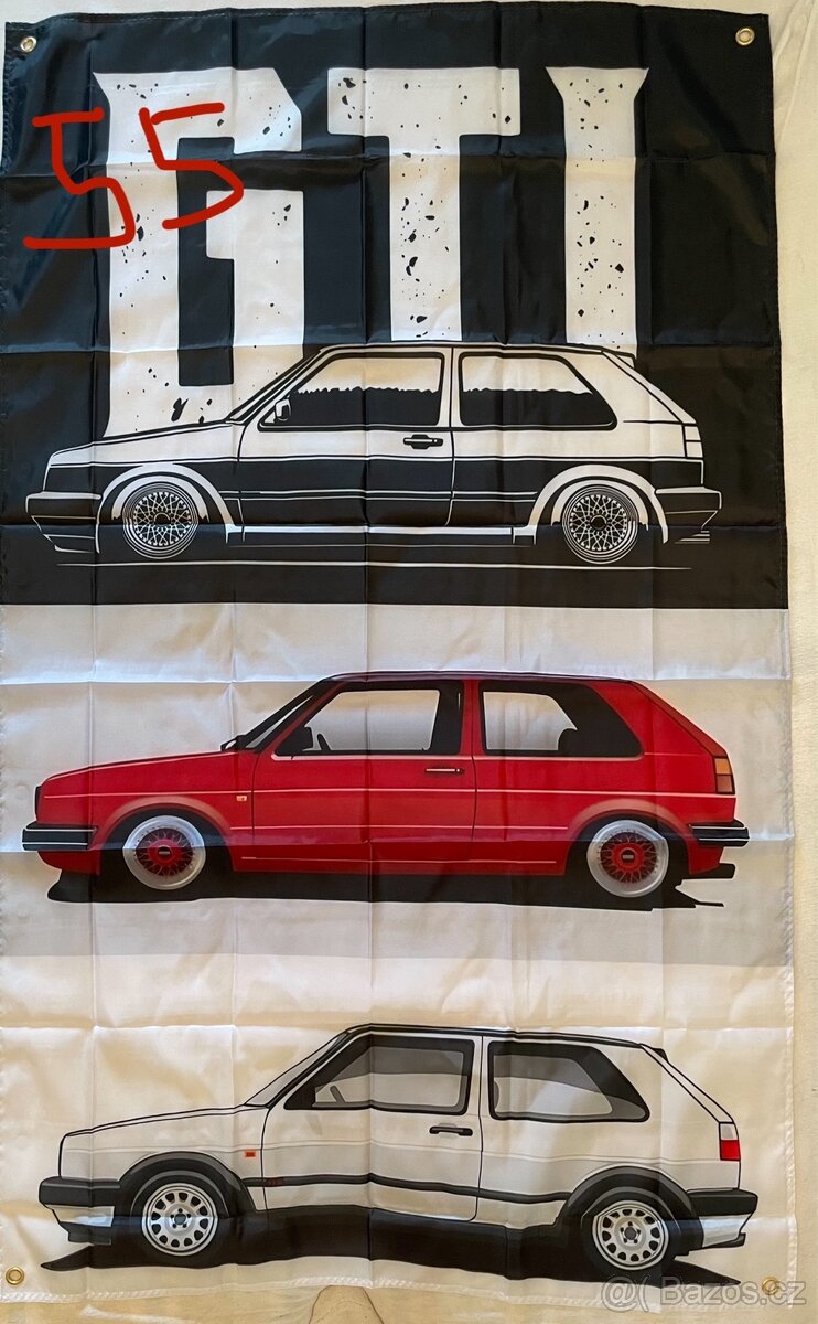 Baner - vlajka - prapor set vozu VW golf 2 - 90x150 cm