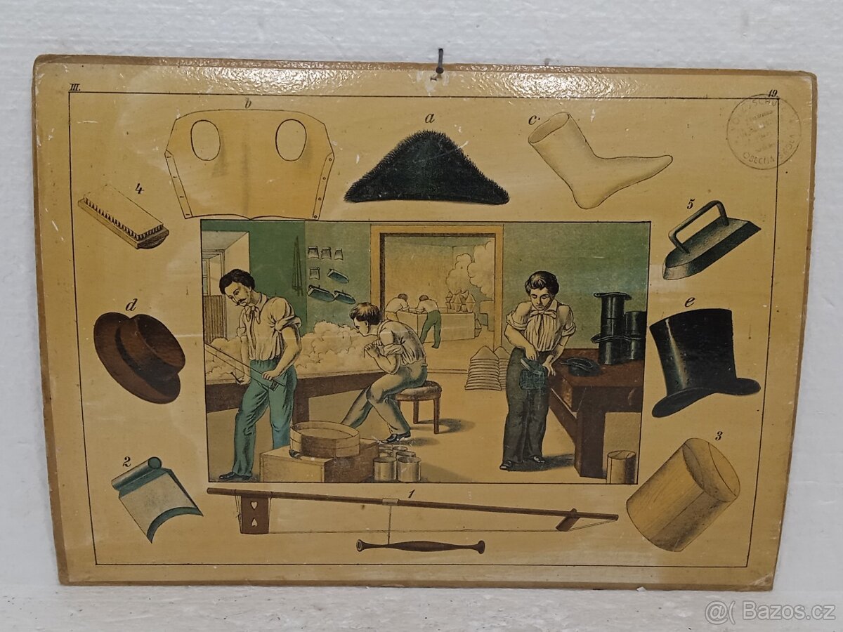 Kloboučník - školní pomůcka 1856 - 36,5x26,5cm