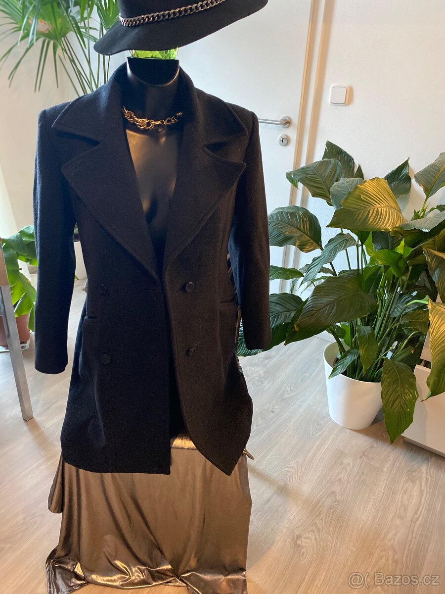 Kasmirovy vlneny kabat cerny dlouhy damsky 38