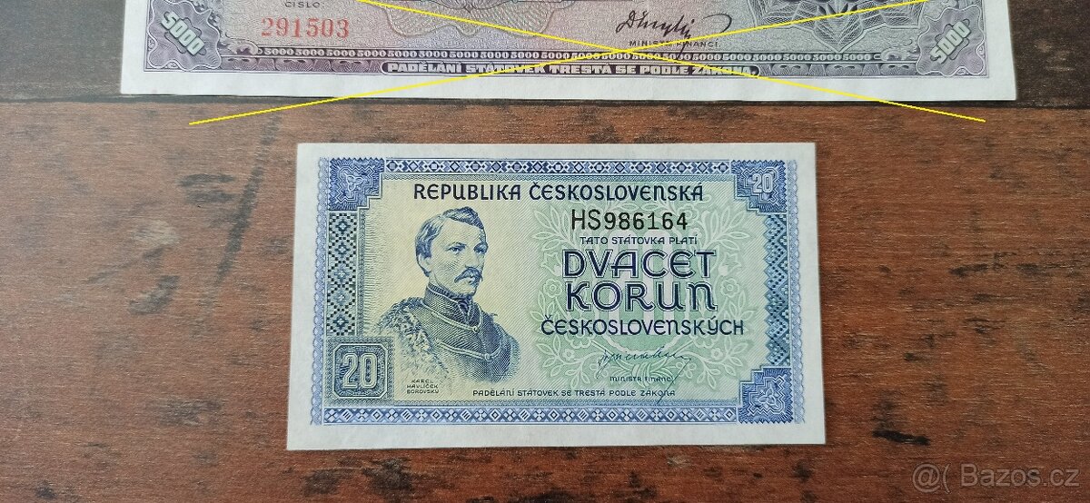 Bankovka - státovka 20 Kčs 1945.