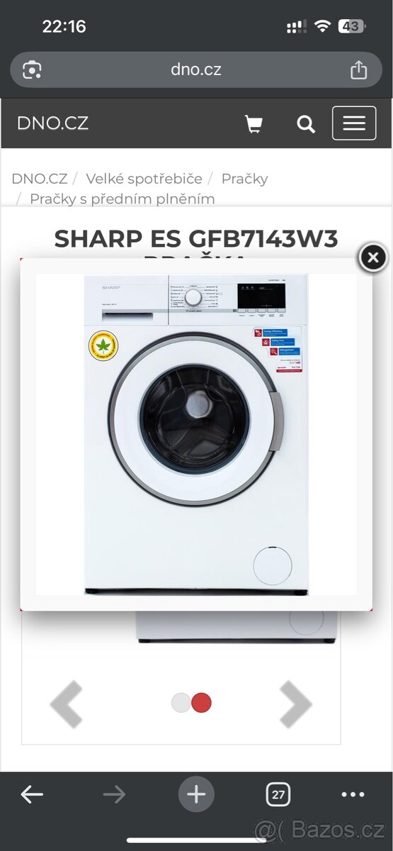 SHARP ES GFB7143W3 PRAČKA na díly funkční