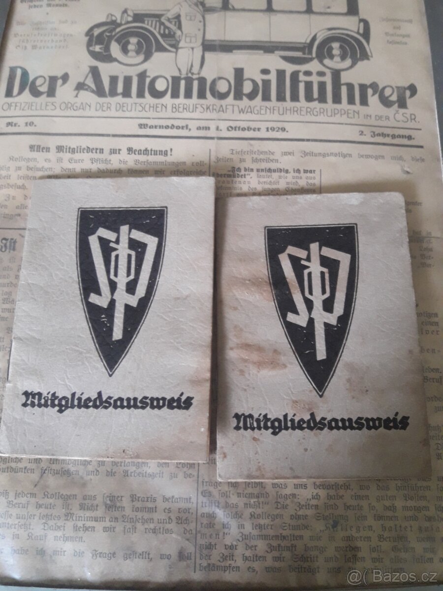 SDP 1938 Sudety Průkazy Originály