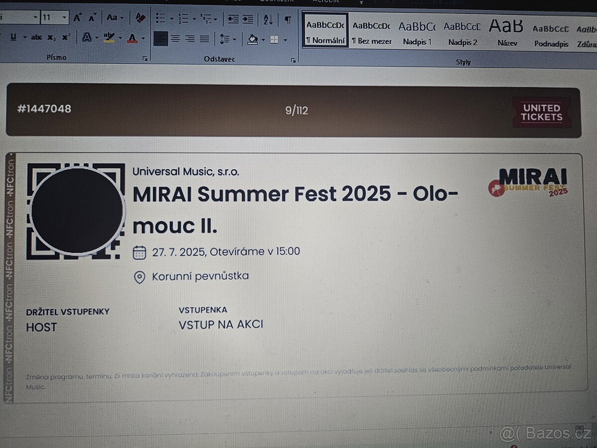 MIRAI Summer Fest 2025 - Olomouc II. - 27.7. - 2 vstupenky