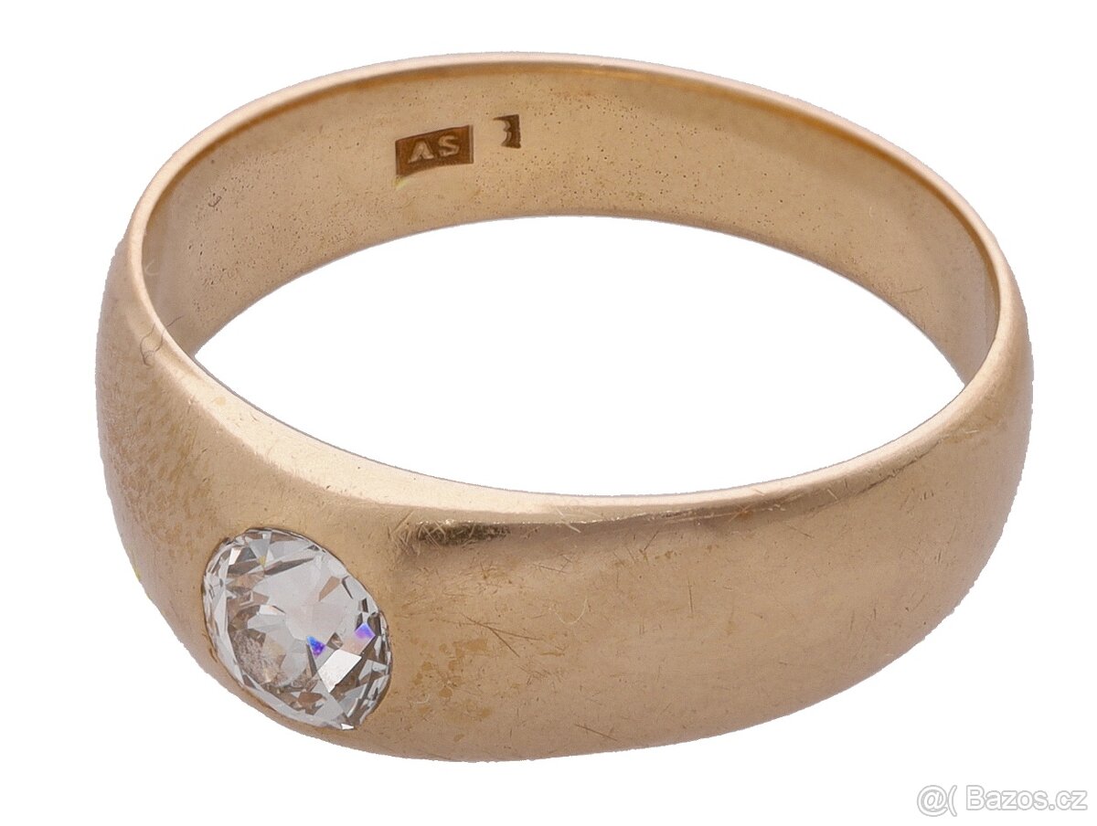 Starožitný zlatý prsten s briliantem 0.53 ct, certifikát ČGL