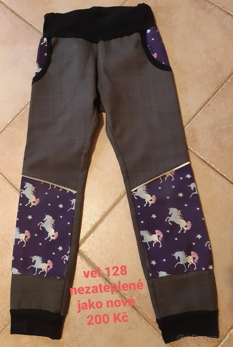 Softshellky vel 128 a džíny vel 104