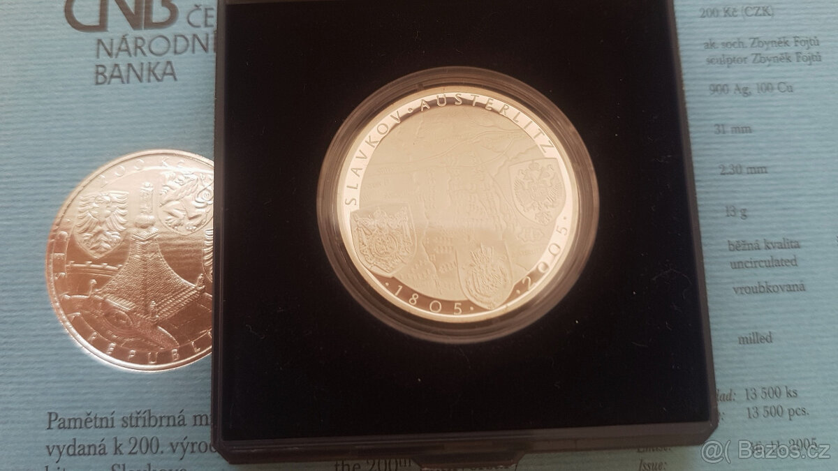 Stříbrná mince - 200 Kč Bitva u Slavkova proof (2005)