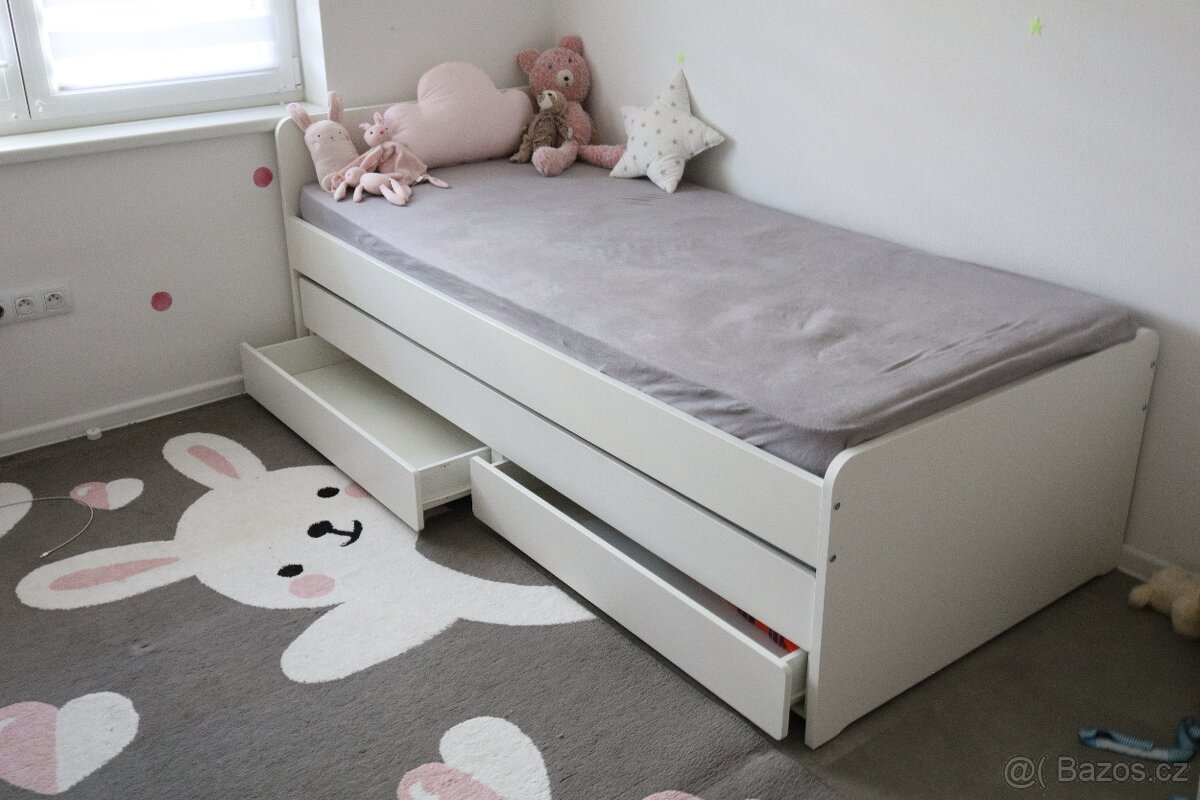 Rozkládací postel IKEA SLÄKT na 2x 90x200 + matrace,chrániče