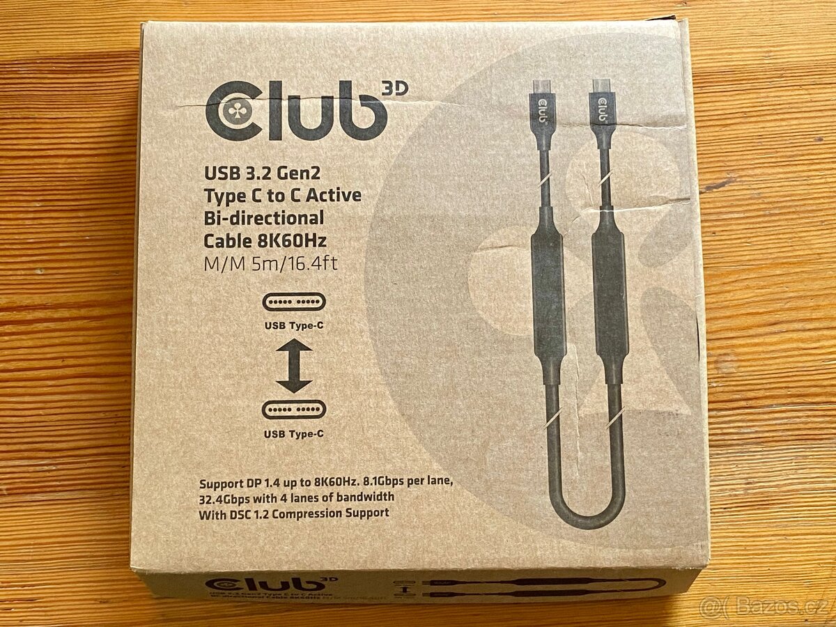 Club3D USB-C/USB-C, 8K, aktivní, 5 m