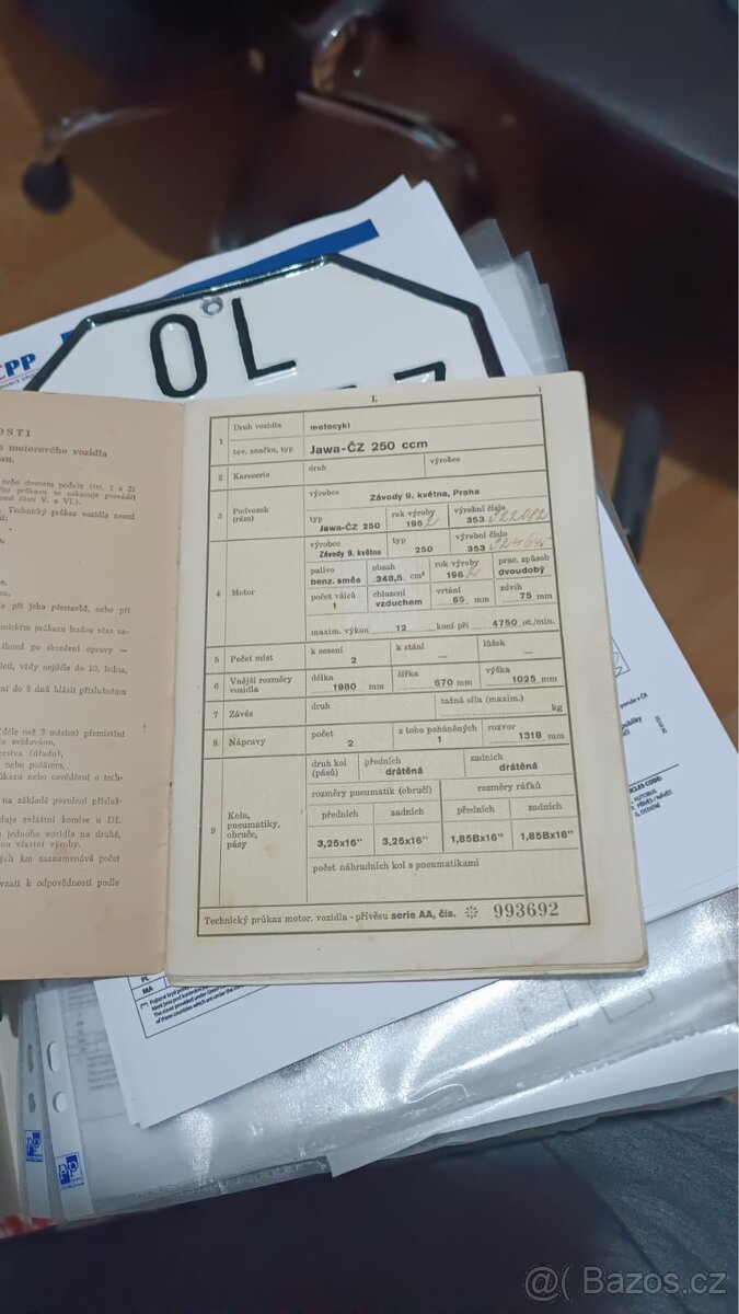 Jawa 250 rok 1962 s doklady