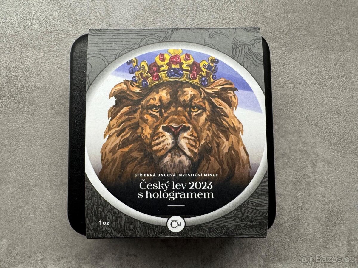 stříbrná investiční mince Český lev 2023 s hologramem proof