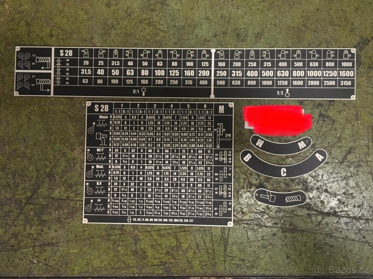 Soustruh S28 - štítky