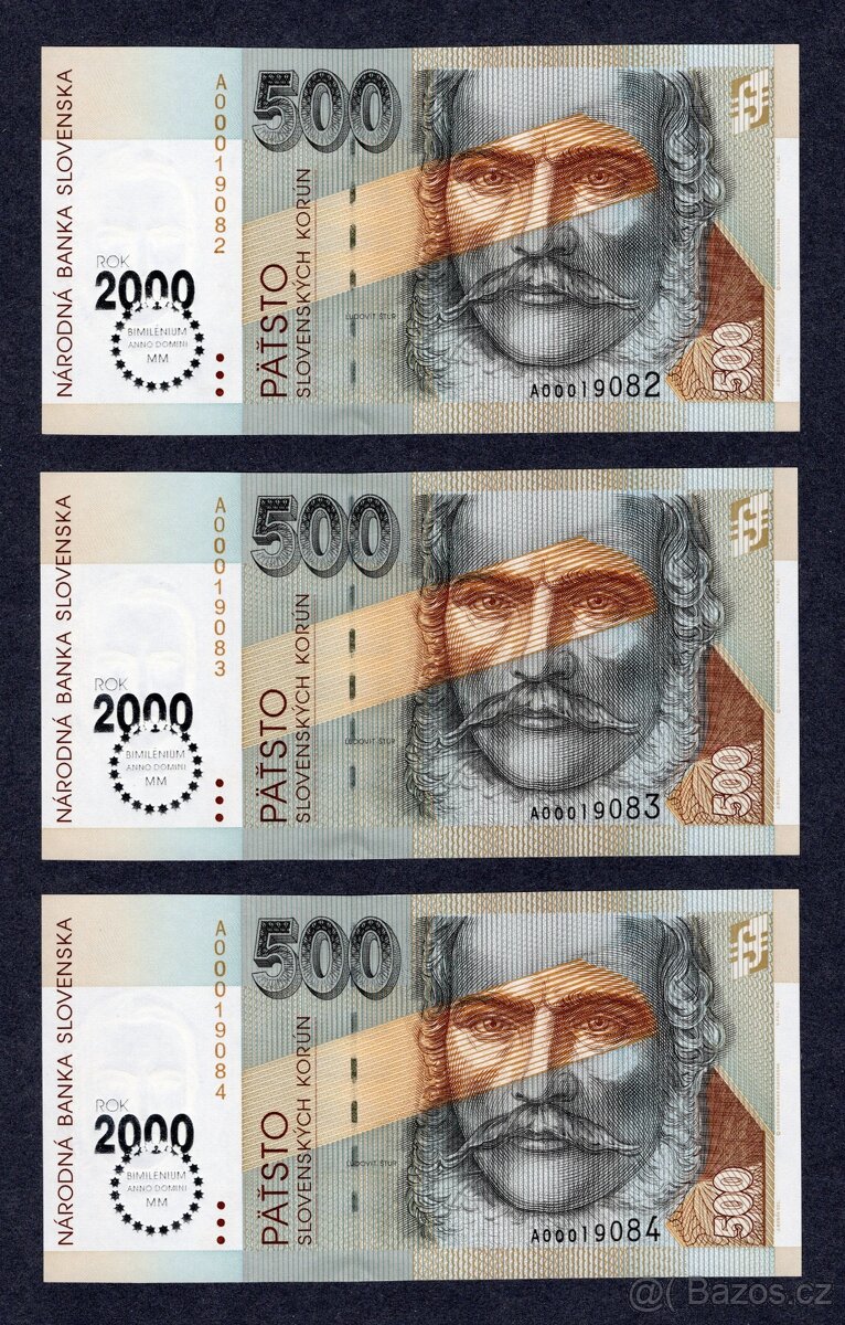 500 Sk BIMILENIUM 2000, stříbrný přetisk, UNC - POSTUPKA