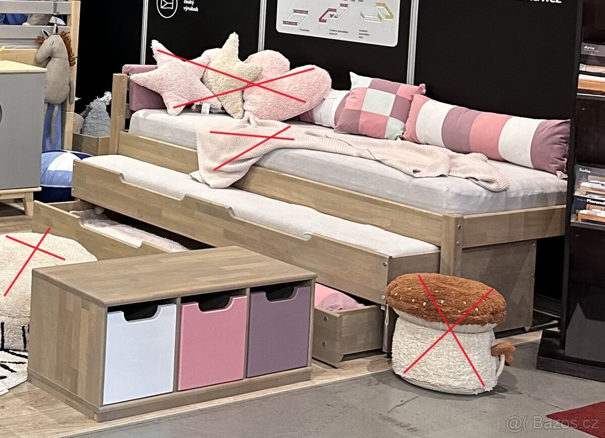 buková postel s výsuvnou přistýlkou a úložným prostorem