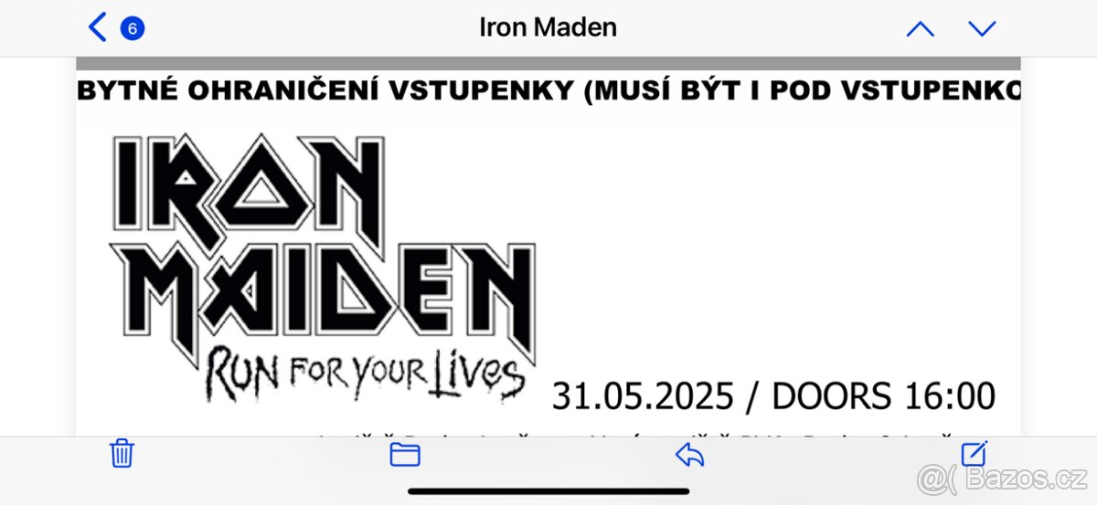IRON MADEN 2x listky do Prahy-Letňany, 31.05.2025
