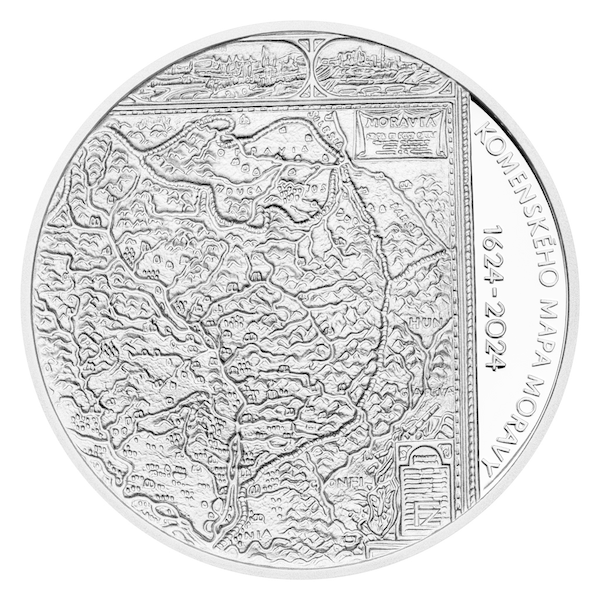 Pamětní stříbrná mince 200,-  ČNB 2024 Mapa Moravy BK, PROOF