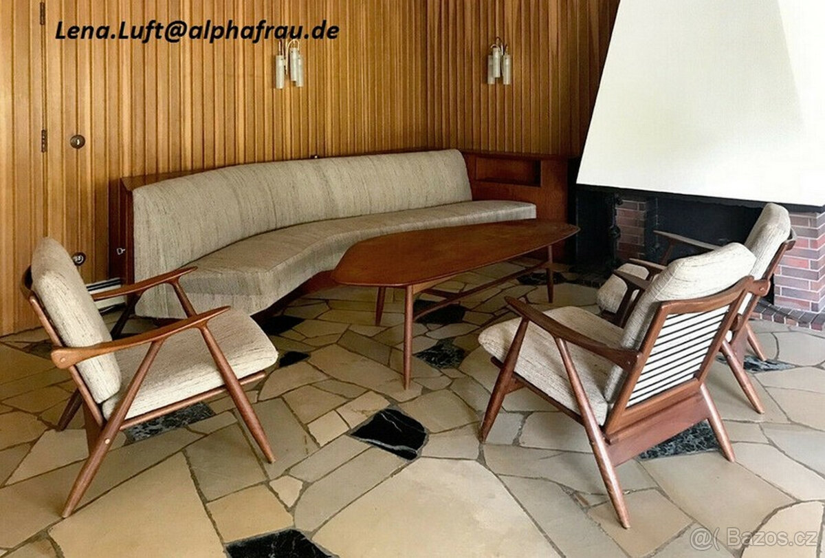Originální Mid Century Lounge Ensemble, jedinečný Styl Fred