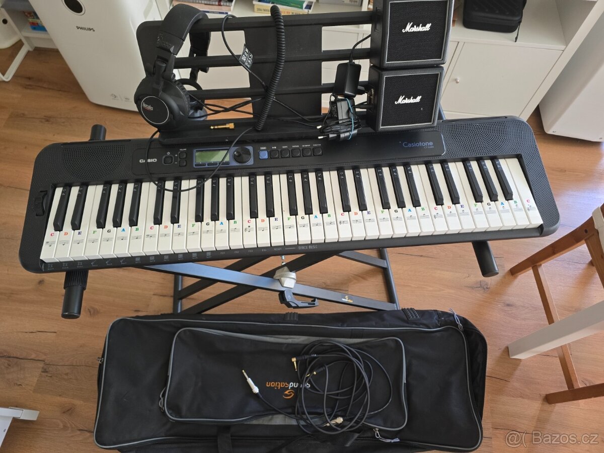 klávesy Casio CT-s300, stojan, pouzdro, sluchátka, repro