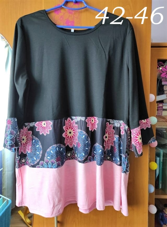 Nové dámské růžovo-černé tričko/halenka, vel. XXL