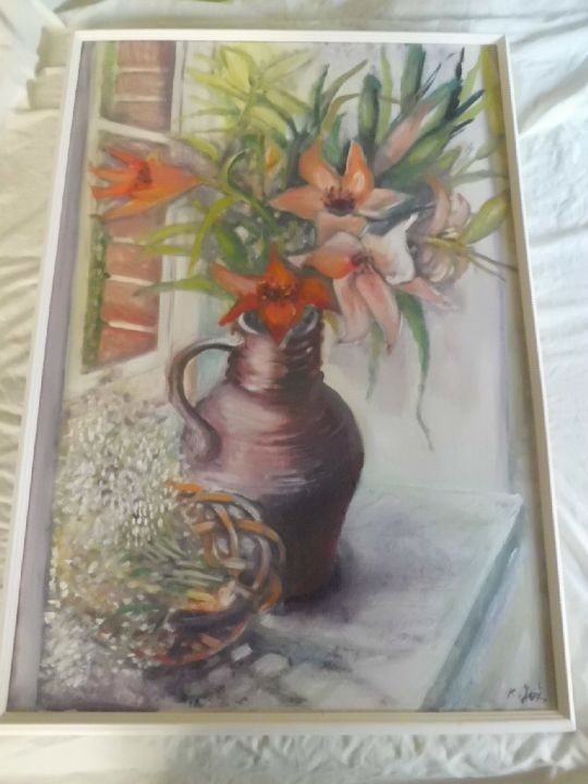 Velký Krásný Signovaný Obraz  Květiny ve Džbánu  Olej Plátno