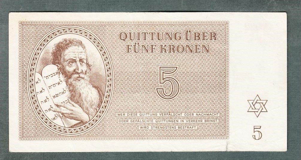 Staré bankovky 5 korun židovského ghetta TEREZÍN