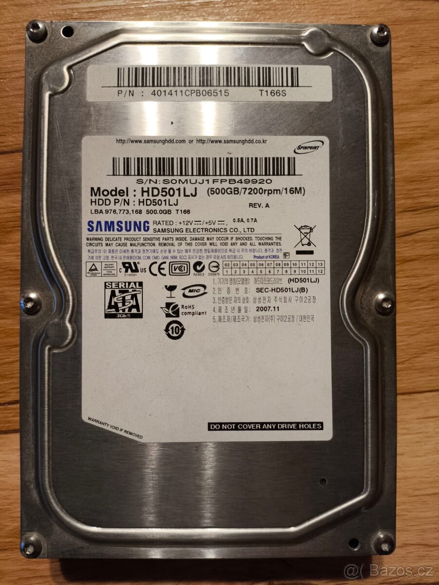 Samsung Spinpoint 500GB, 7200rpm, SATA
